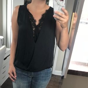 DO + BE Silky Black Sleeveless Shirt w Lace